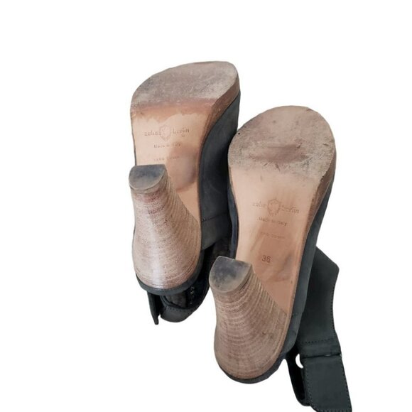 Zeha Berlin gray nubuck leather peep toe ankle strap heeled sandals - Picture 11 of 11